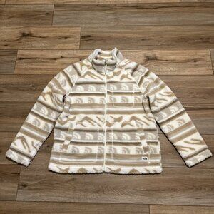 Women's The North Face Jacket SZ Large Printed Ridge Fleece Tan Full Zip Logo